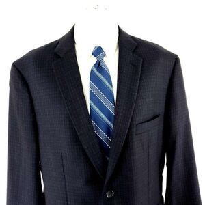 Pronto Uomo Platinum Wool 2 Button Sport Coat 44R Blue Windowpane Tagged 48R Has